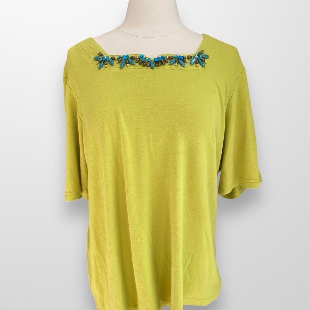 CJ Banks Woman's Size 2X Top Shirt Short Sleeve Stretch Beaded Casual